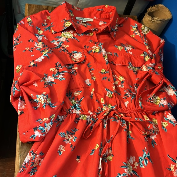 Speed Limit M P H Red Floral Mini Dress Button 3/4 Short Sleeves Elastic Waist S - Picture 12 of 16